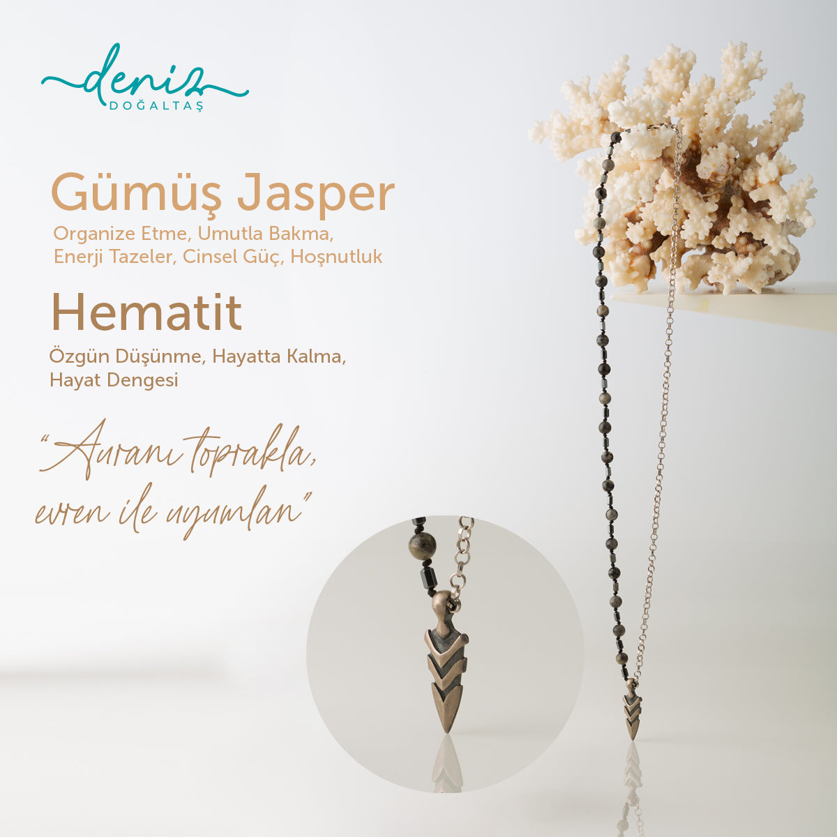 Bıçak Jasper ve Hematit Gümüş Tasarım Kolye