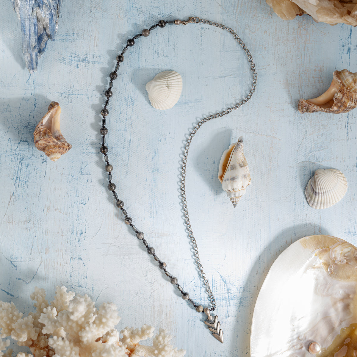 Bıçak Jasper ve Hematit Gümüş Tasarım Kolye