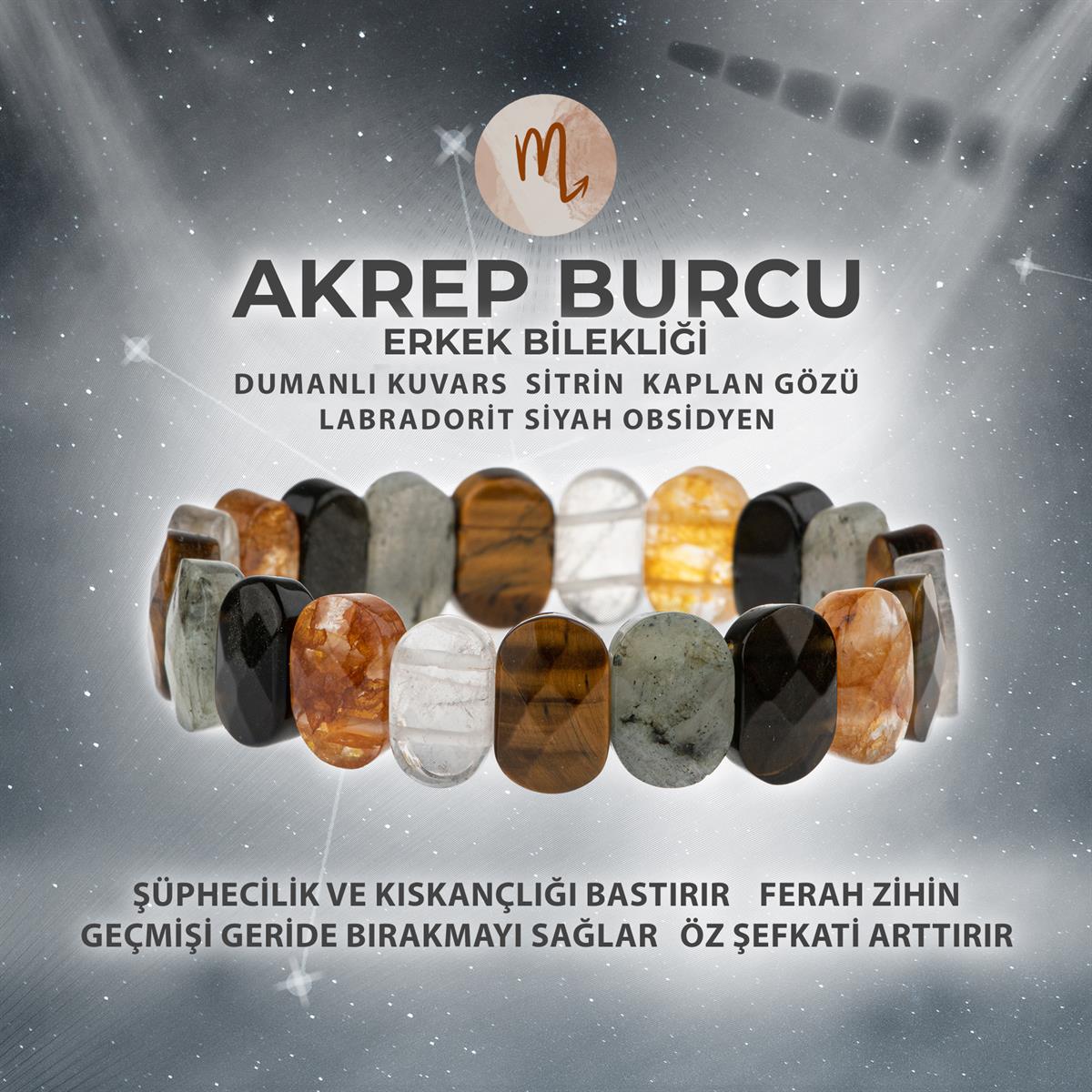 SERTİFİKALI Akrep Burcu Doğal Taş Geniş Kesim Erkek Bileklik