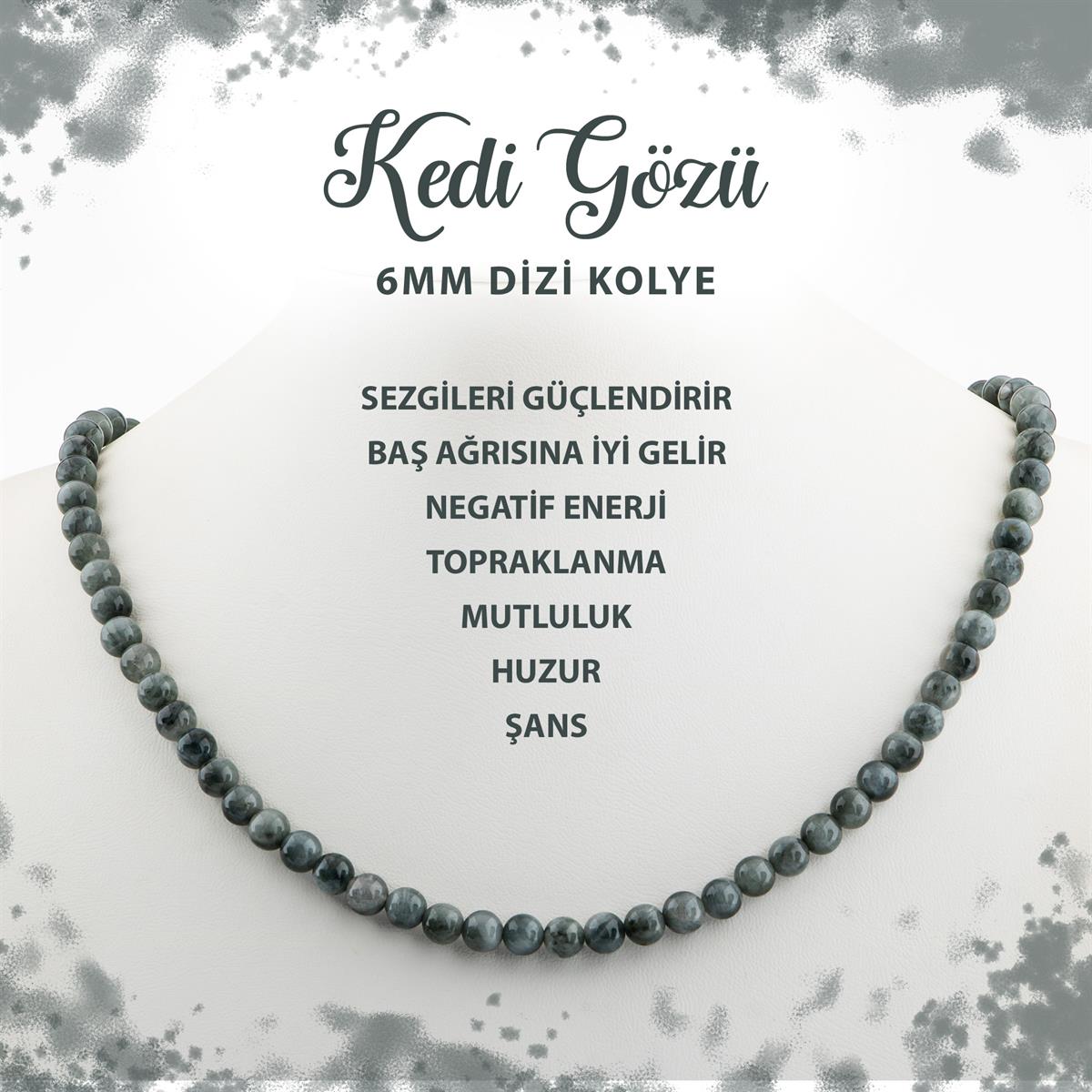 SERTİFİKALI Kedi Gözü 6 mm Dizi Doğal Taş Kolye