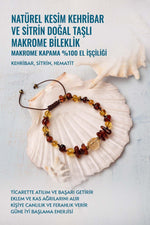 Sertifikalı Naturel Kesim Kehribar ve Sitrin Doğal Taşlı Bileklik Makrome Kapama