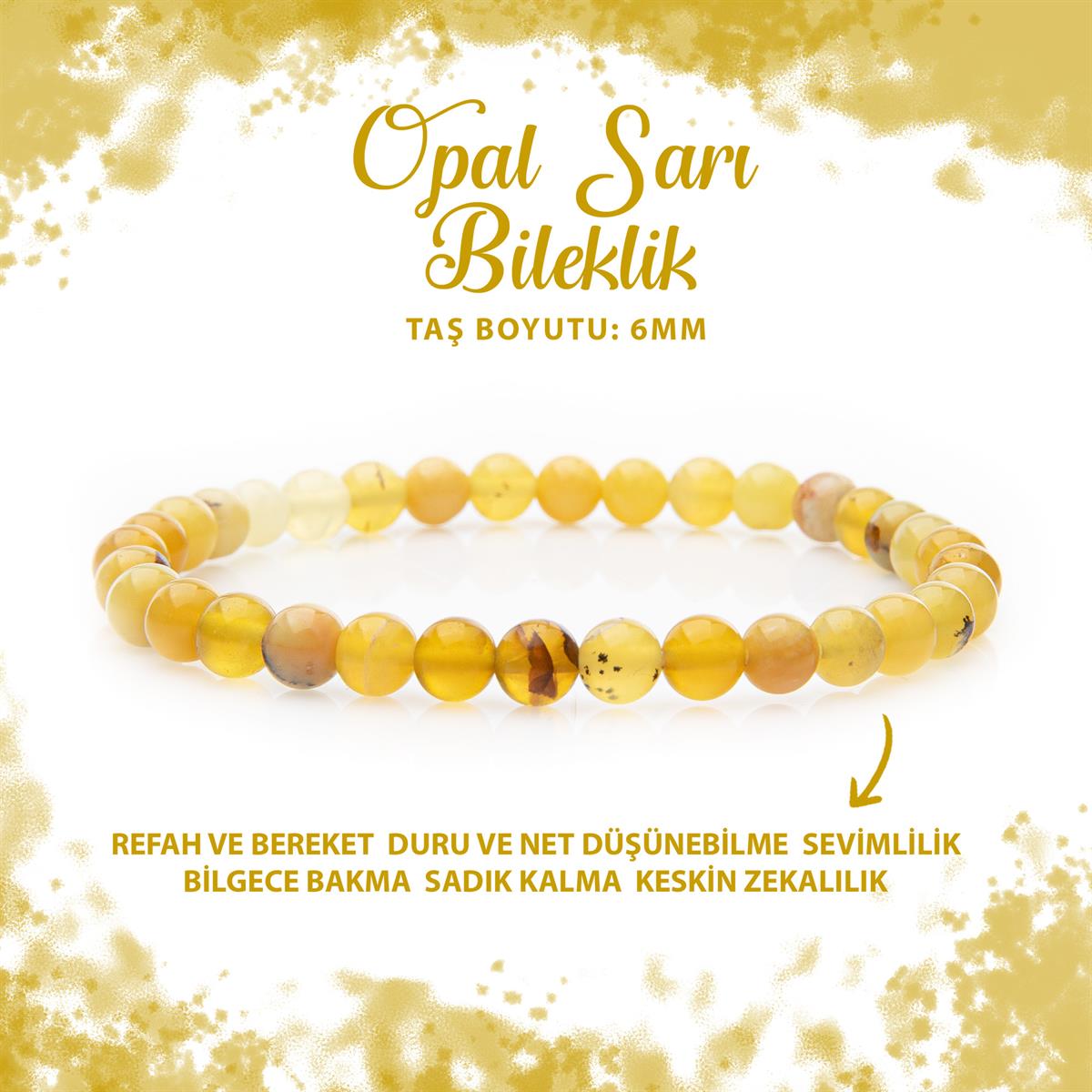 SERTİFİKALI Opal Sarı 6mm Doğal Taş Bileklik