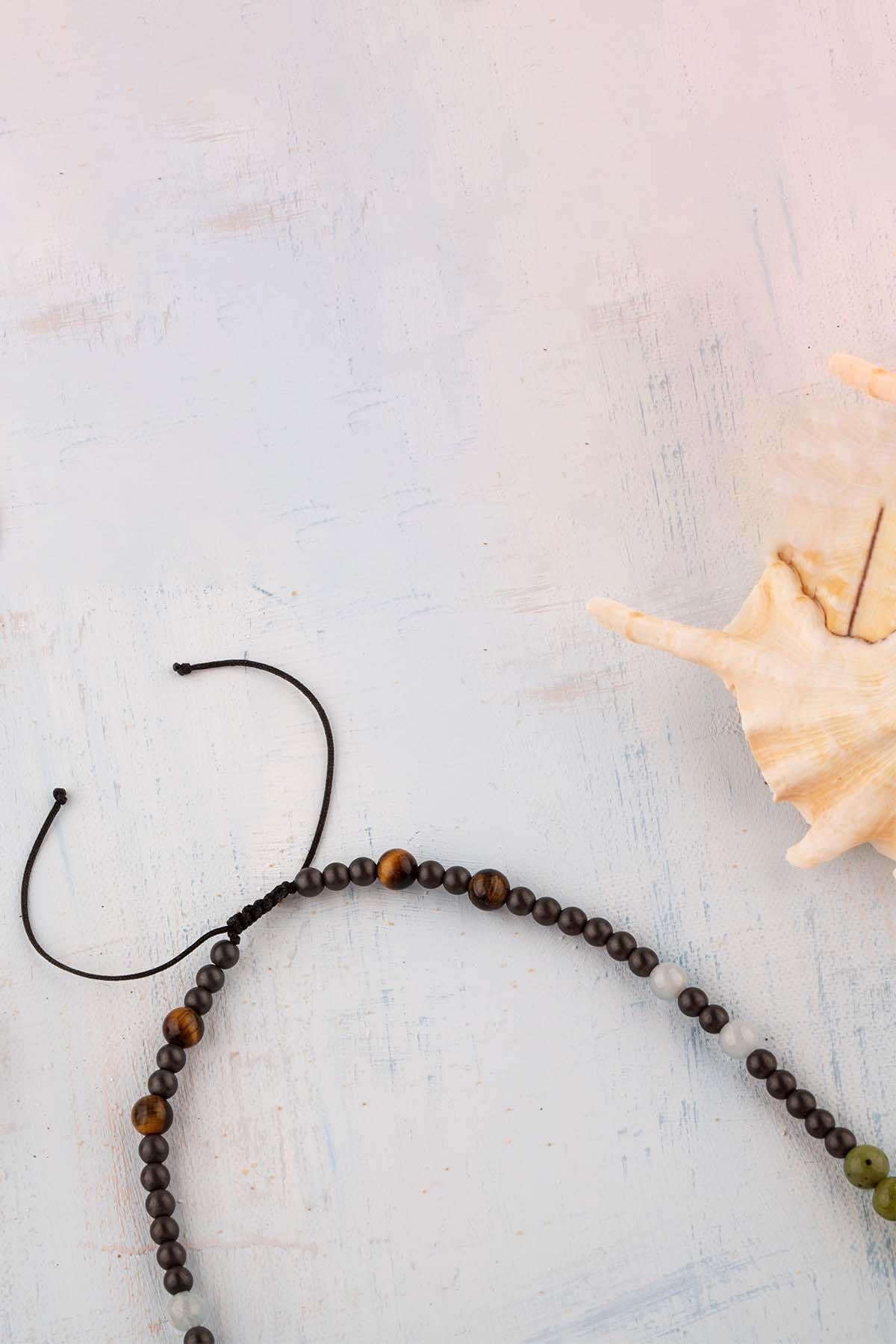 Sertifikalı Kova Burcu Doğal Taş Kolye (Kaplan Gözü-Akuamarin-Yeşim-Amazonit-Pirit-Florit-Hematit)