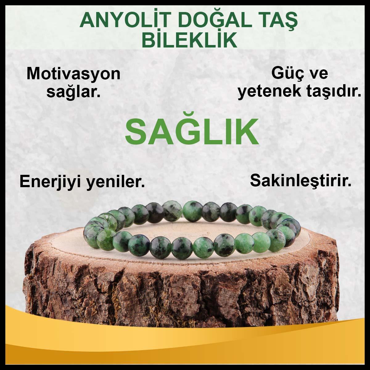 SERTİFİKALI Anyolit  Orjinal ( Taşlar) Doğaltaş Bileklik 6 mm - B816