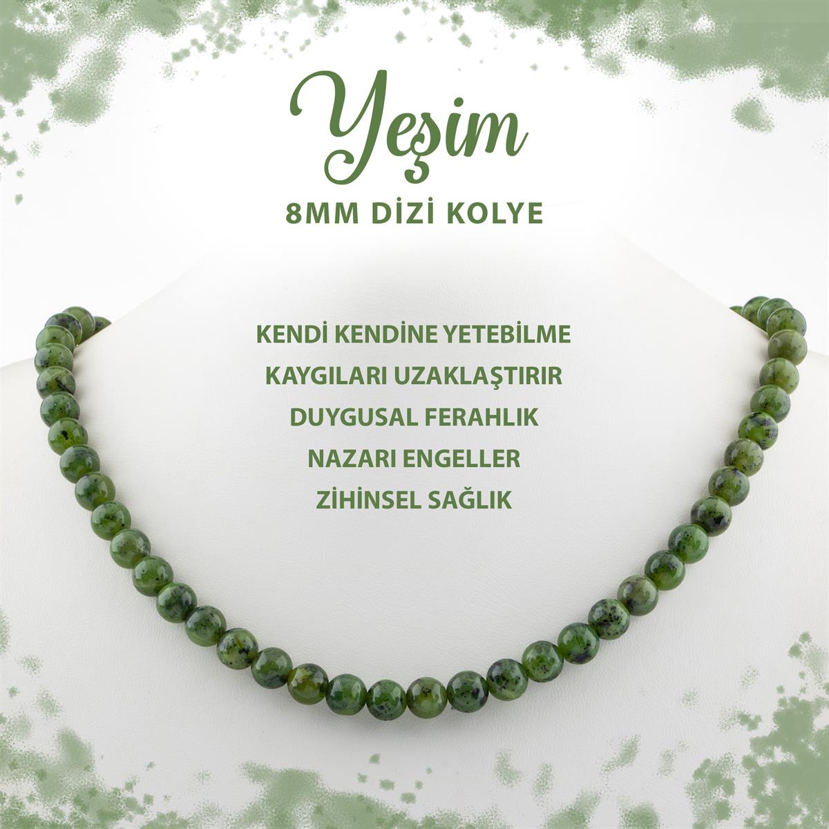 SERTİFİKALI Yeşim 8 mm Dizi Doğal Taş Kolye