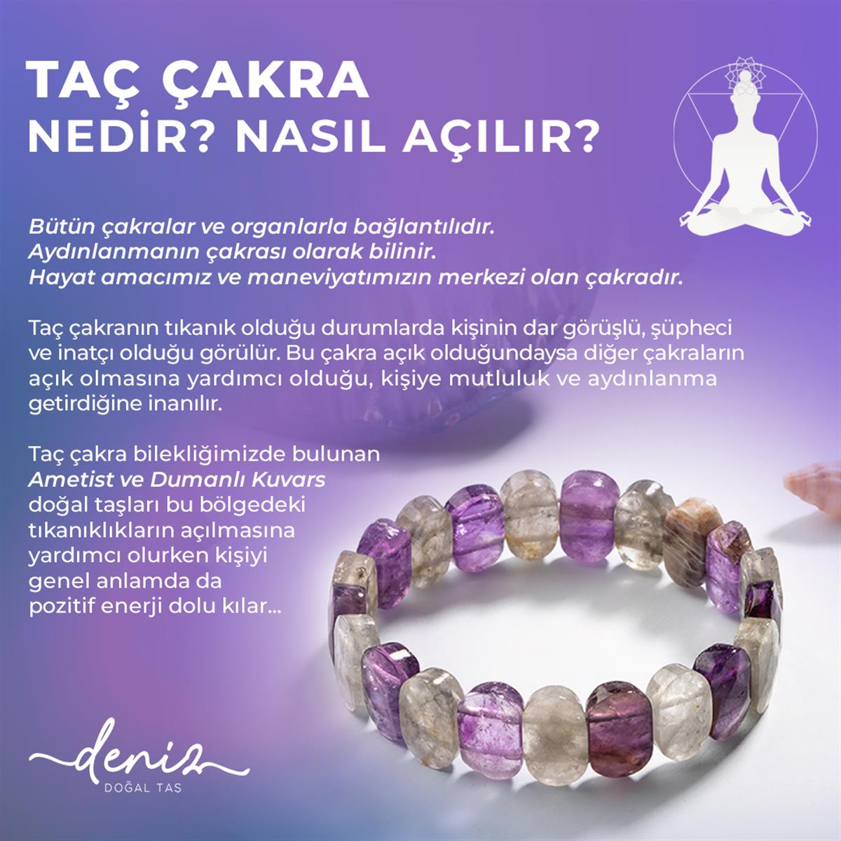 SERTİFİKALI Taç Çakra Doğal Taş Geniş Kesim Bileklik