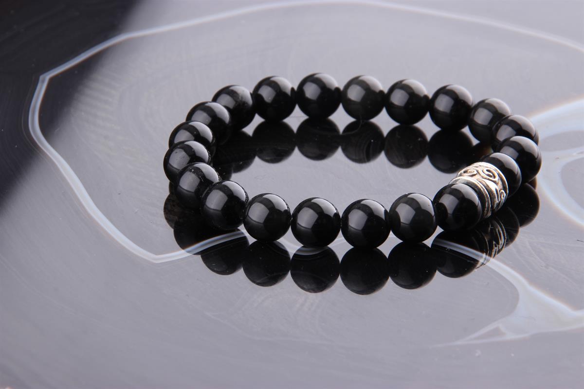 SERTİFİKALI Obsidyen  Orjinal ( Taşlar) Doğaltaş Bileklik 8 mm - B872