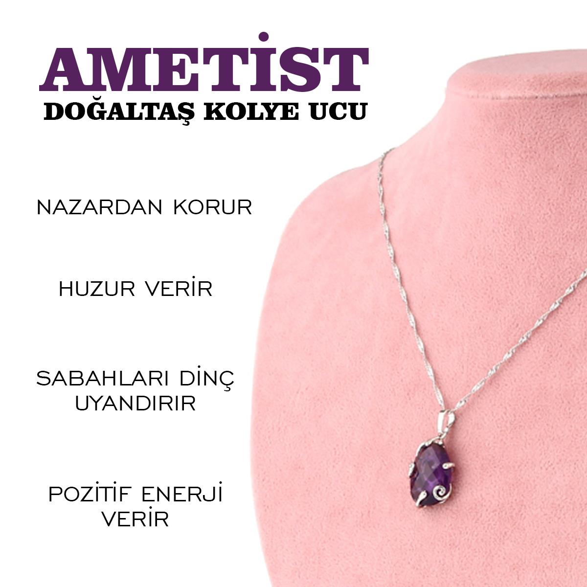 SERTİFİKALI Ametist  Orjinal ( Taşlar) Doğaltaş Kolye Ucu, Gümüş zincirle beraber M428