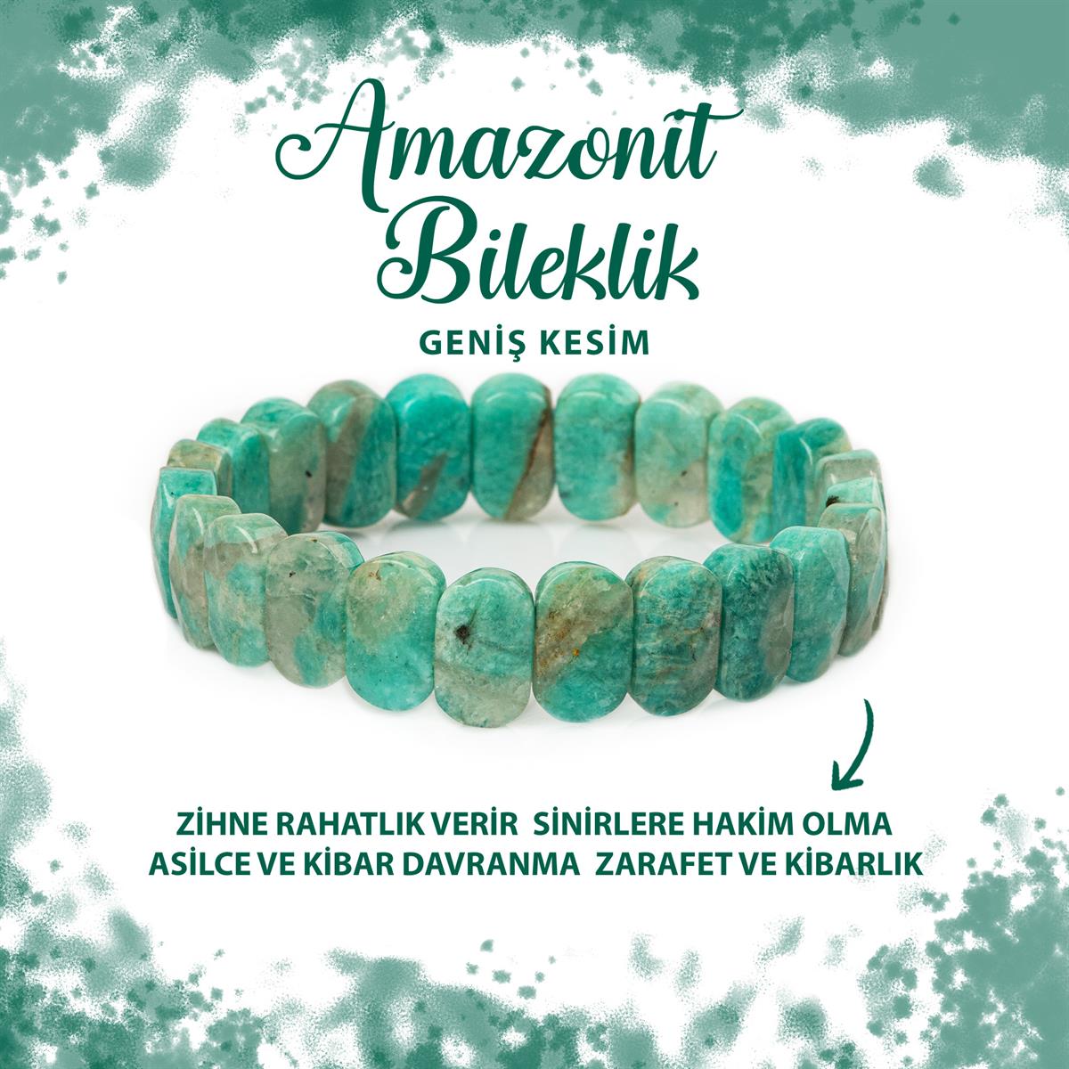 SERTİFİKALI Amazonit Doğal Taş Geniş Kesim Bileklik