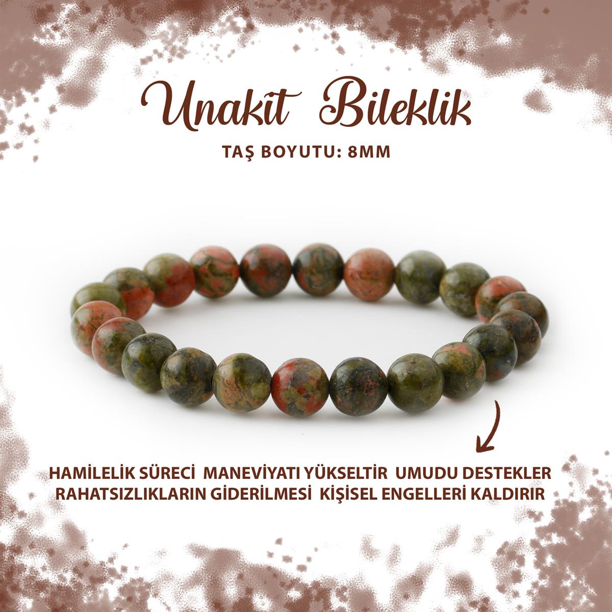 SERTİFİKALI Unakit 8mm Doğal Taş Bileklik