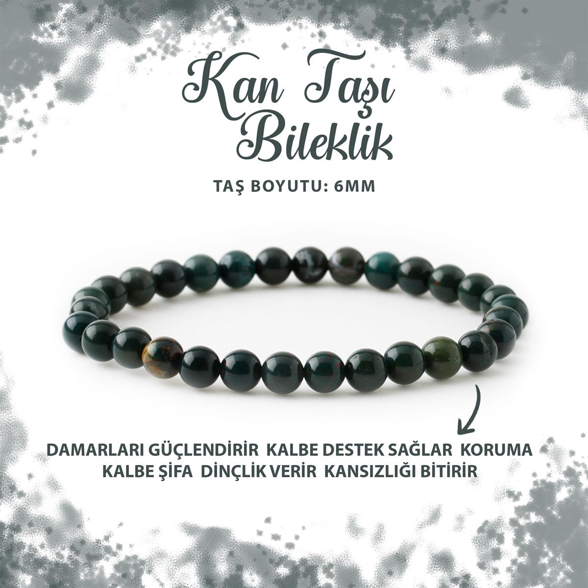SERTİFİKALI Kan Taşı 6mm Doğal Taş Bileklik
