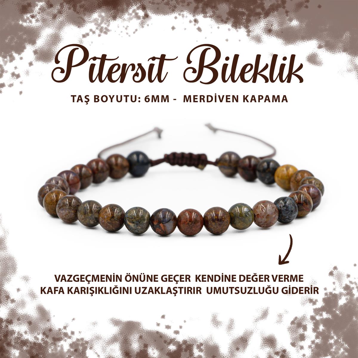 SERTİFİKALI Pitersit 6mm Merdiven Kapama Doğal Taş Bileklik