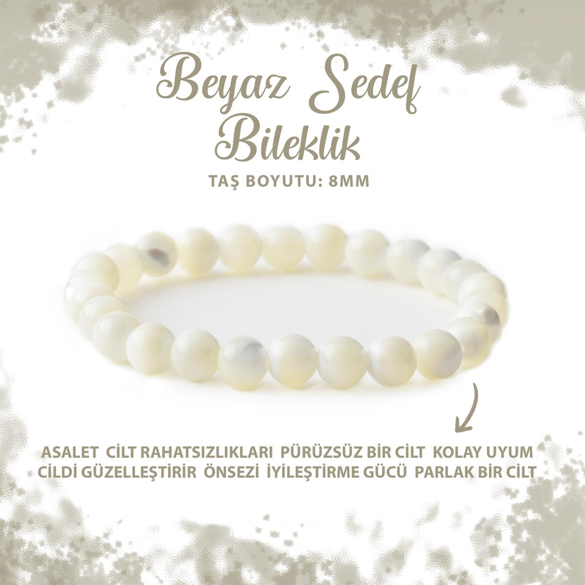 SERTİFİKALI Sedef 8mm Doğal Taş Bileklik