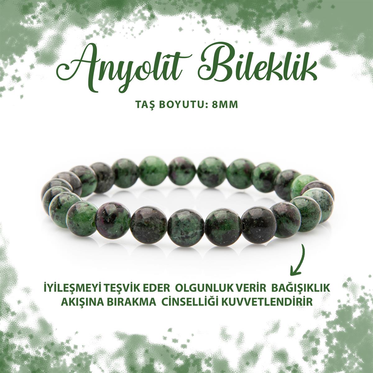 SERTİFİKALI Anyolit 8mm Doğal Taş Bileklik
