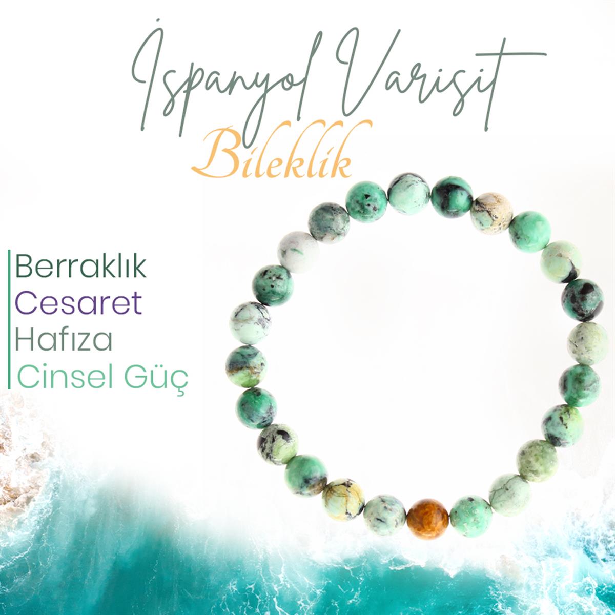 SERTİFİKALI İspanyol Varisit  Orjinal ( Taşlar) Doğaltaş Bileklik 8 mm, B971