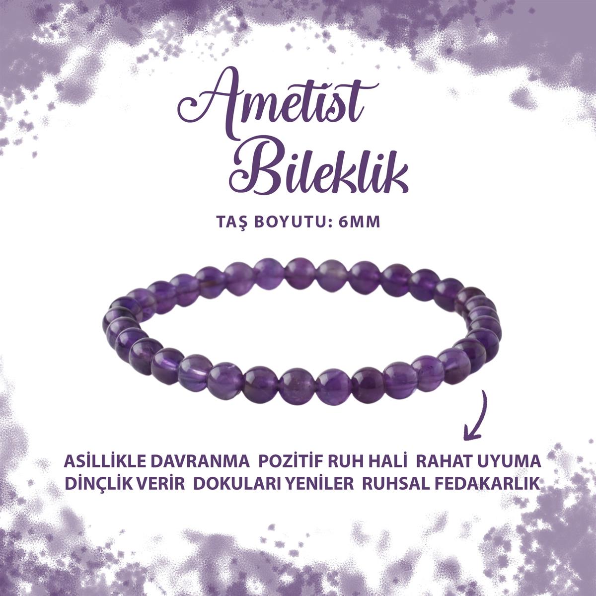 SERTİFİKALI Ametist 6mm Doğal Taş Bileklik
