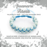 SERTİFİKALI Akuamarin 8mm Çift Sıra Makrome Doğal Taş Bileklik
