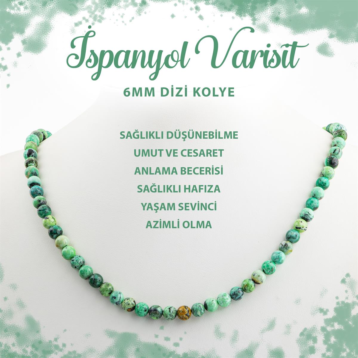 SERTİFİKALI İspanyol Varisit 6 mm Dizi Doğal Taş Kolye