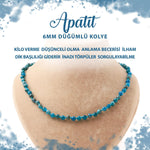 SERTİFİKALI Mavi Apatit 6 mm Düğümlü Doğal Taş Kolye