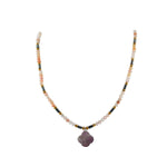 SERTİFİKALI Yonca Şekilli Güneş taşı, Pembe Opal, Hematit, Ametist Doğal Taş Kolye 70cm - 6mm