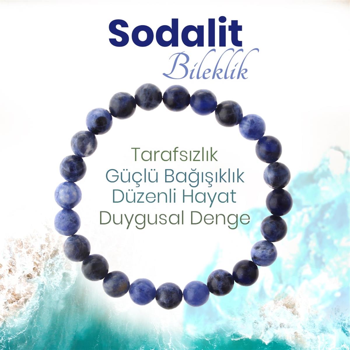 SERTİFİKALI Sodalit  Orjinal ( Taşlar) Doğaltaş Bileklik 8 mm, B1008