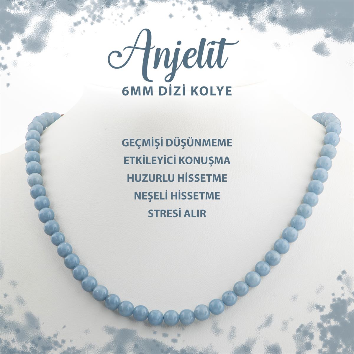 SERTİFİKALI Anjelit 6 mm Dizi Doğal Taş Kolye