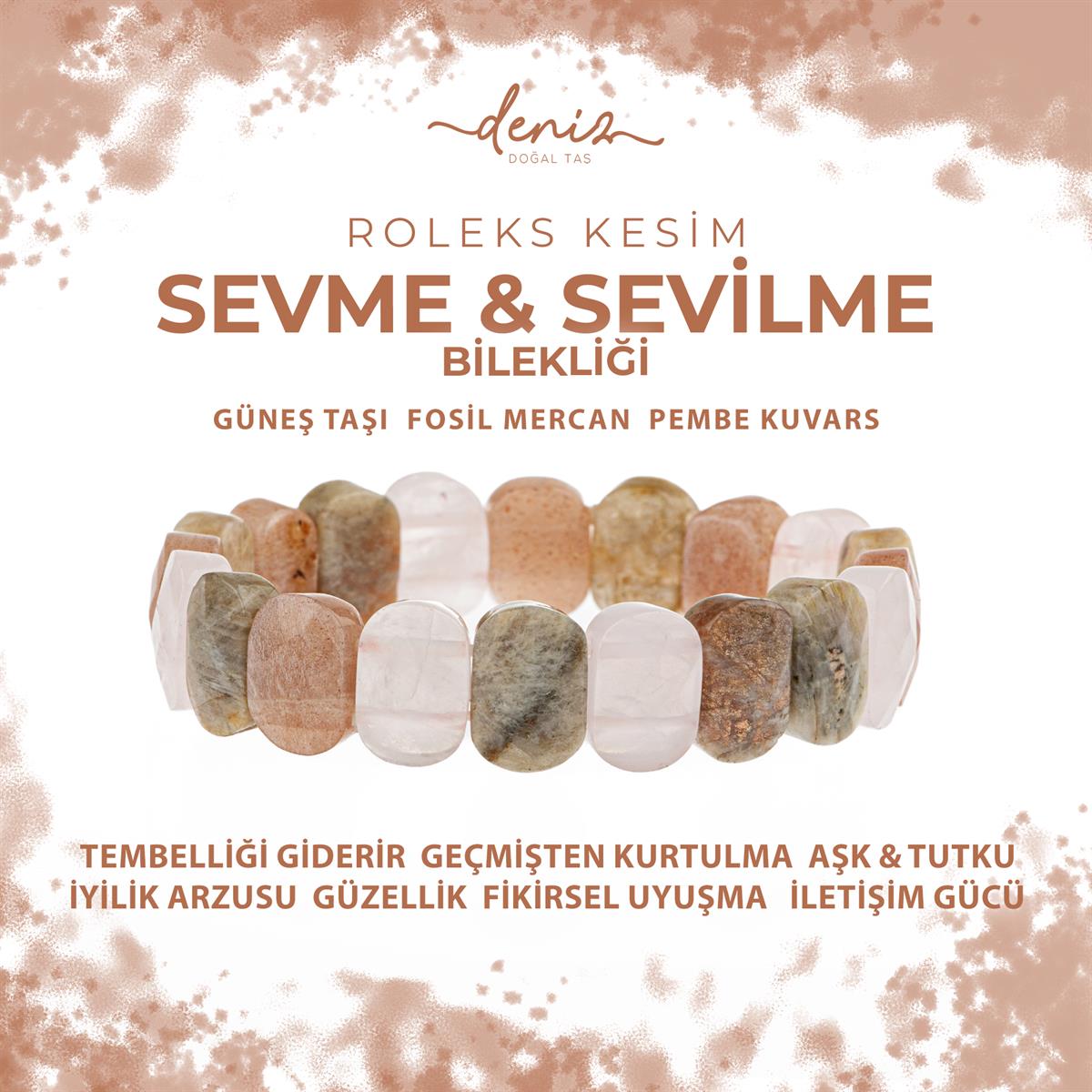 SERTİFİKALI Sevme Sevilme Doğal Taş Geniş Kesim Bileklik