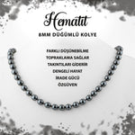 SERTİFİKALI Hematit 8 mm Düğümlü Doğal Taş Kolye