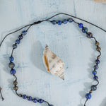 Çapa Kolye Lapis Lazuli - Pirit - Hematit Gümüş Tasarım Makrome Kolye