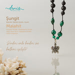 Caretta Şungit - Malahit Gümüş Tasarım Makrome Kolye