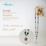 Caretta Şungit - Malahit Gümüş Tasarım Makrome Kolye