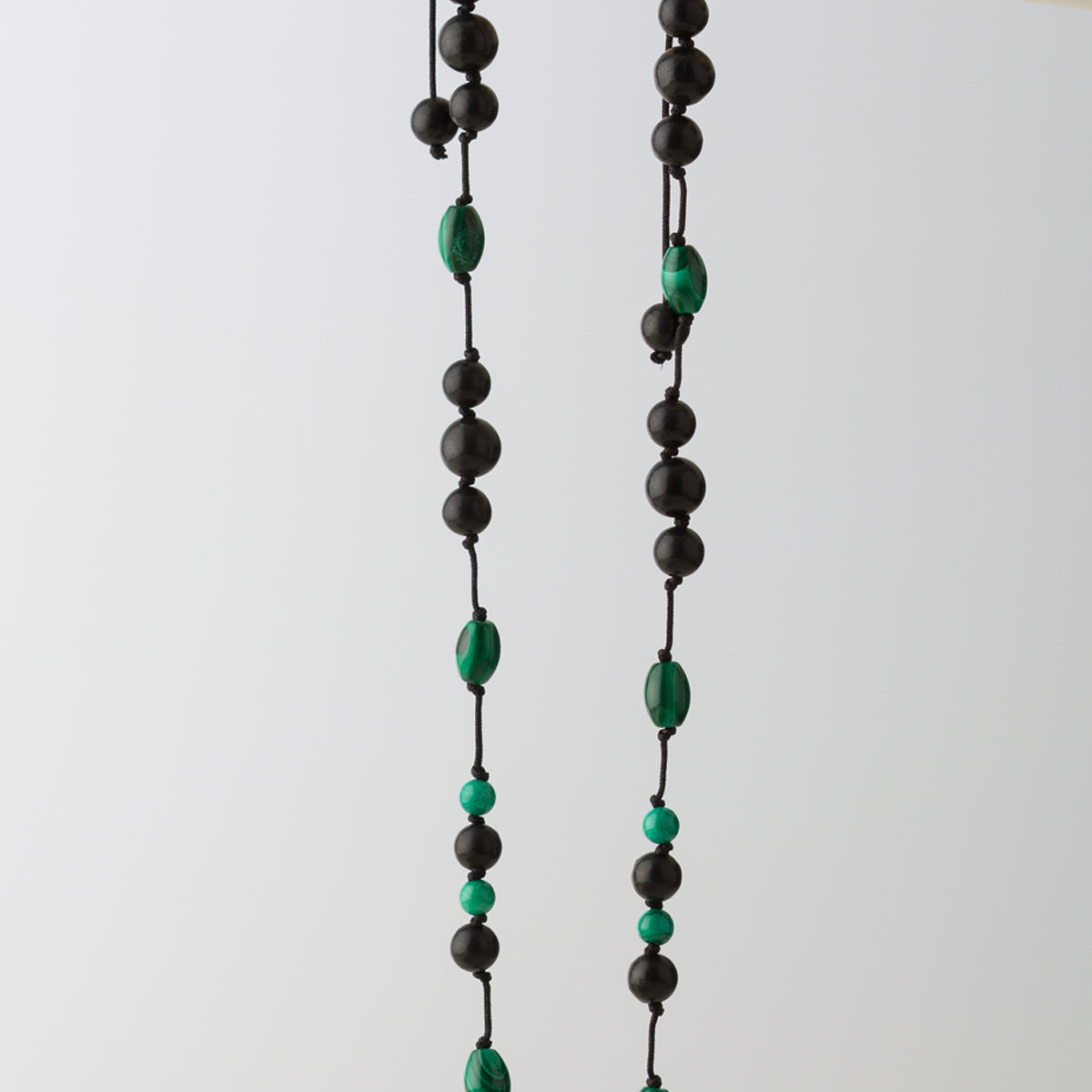 Caretta Şungit - Malahit Gümüş Tasarım Makrome Kolye