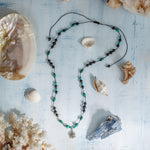 Caretta Şungit - Malahit Gümüş Tasarım Makrome Kolye