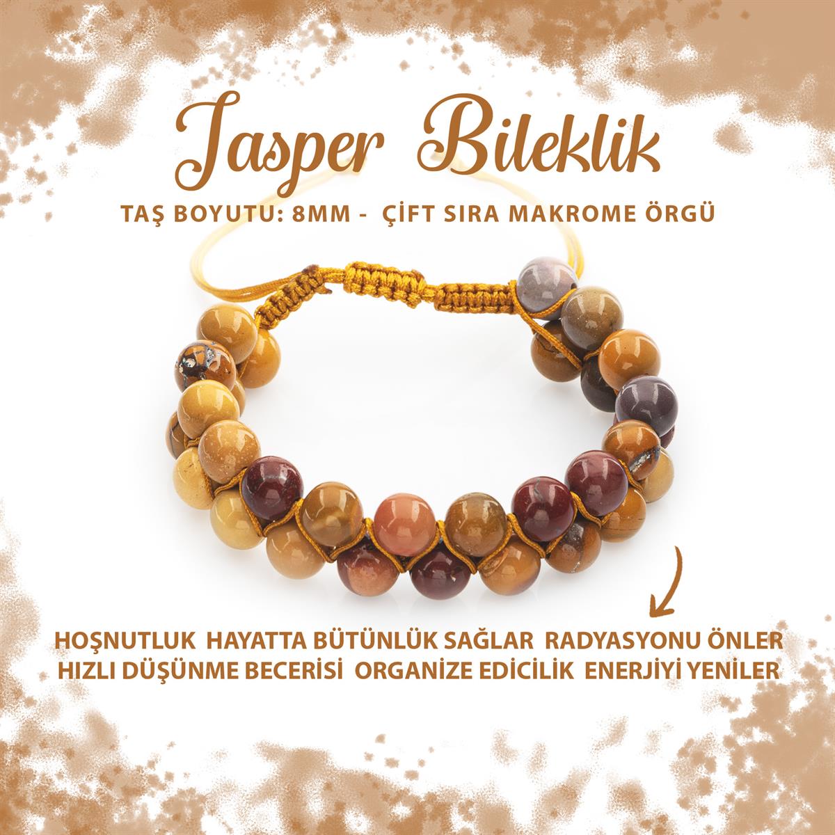 SERTİFİKALI Jasper 8mm Çift Sıra Makrome Doğal Taş Bileklik