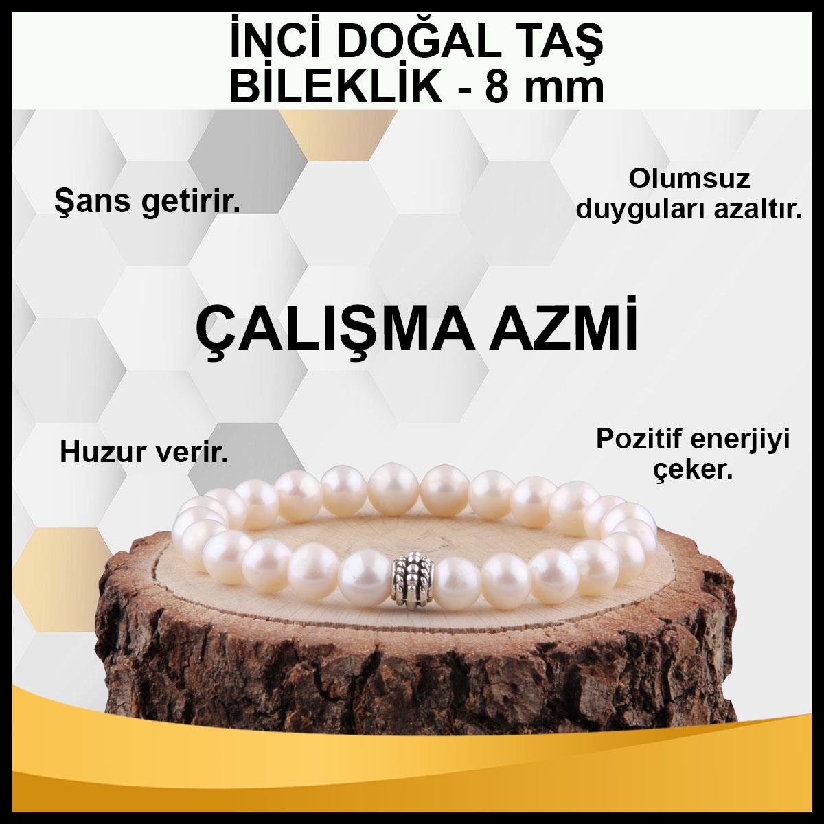 SERTİFİKALI İnci  Orjinal ( Taşlar) Doğaltaş Bileklik 8 mm - B860