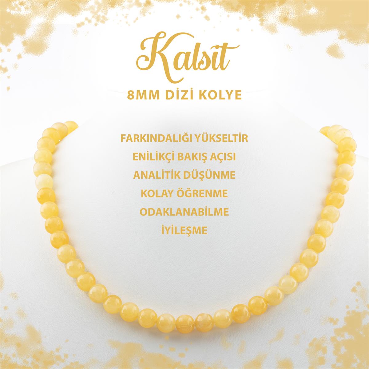 SERTİFİKALI Kalsit 8 mm Dizi Doğal Taş Kolye