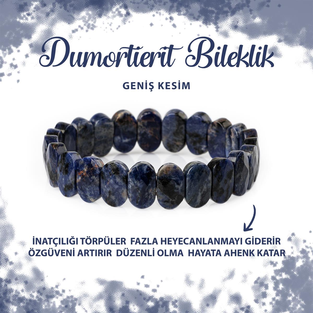 SERTİFİKALI Dumortierit Doğal Taş Geniş Kesim Bileklik