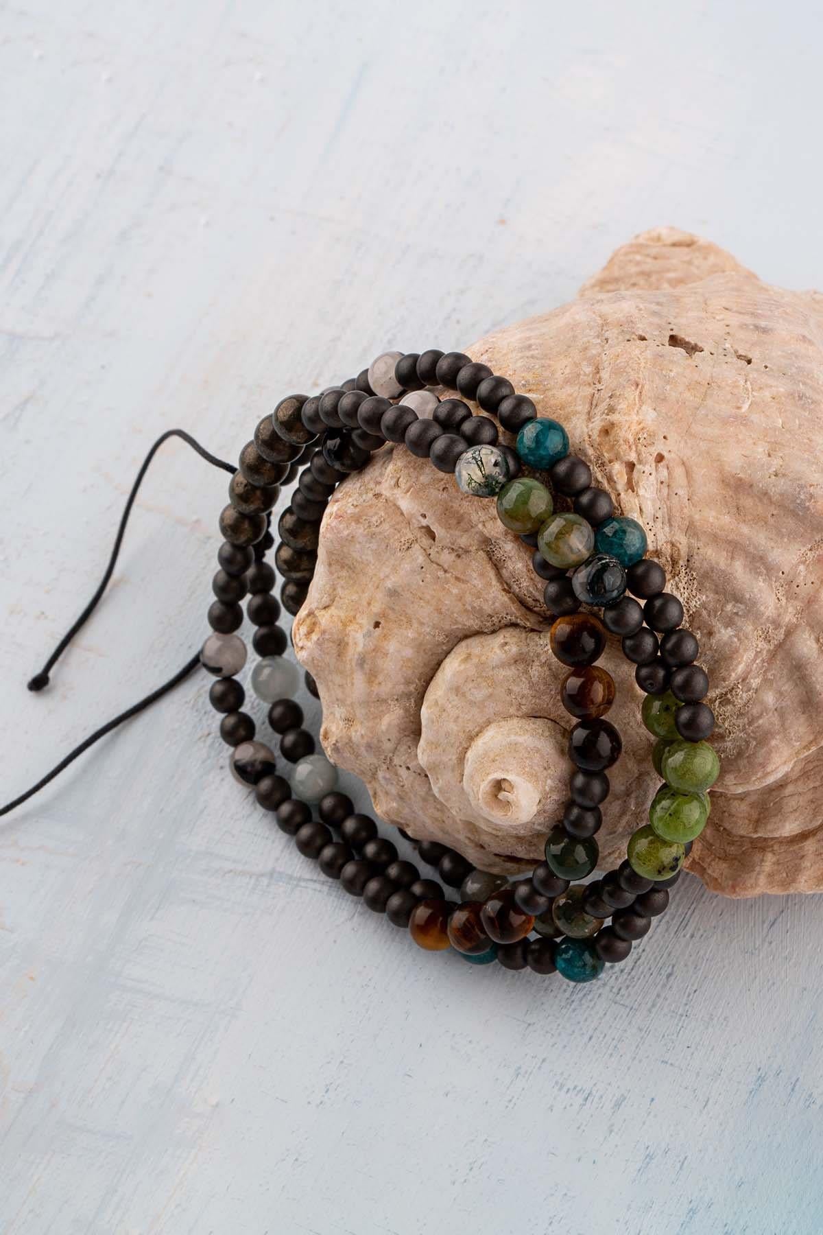 Sertifikalı İkizler Burcu Doğal Taş Kolye (Kuvars-Akuamarin-Apatit-Yeşim-Hematit-Yosunlu Akik-Pirit)