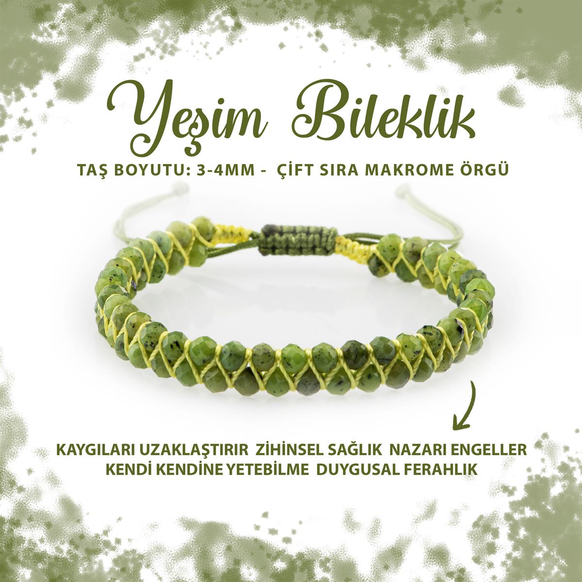 SERTİFİKALI Yeşim 3-4mm Çift Sıra Doğal Taş Bileklik