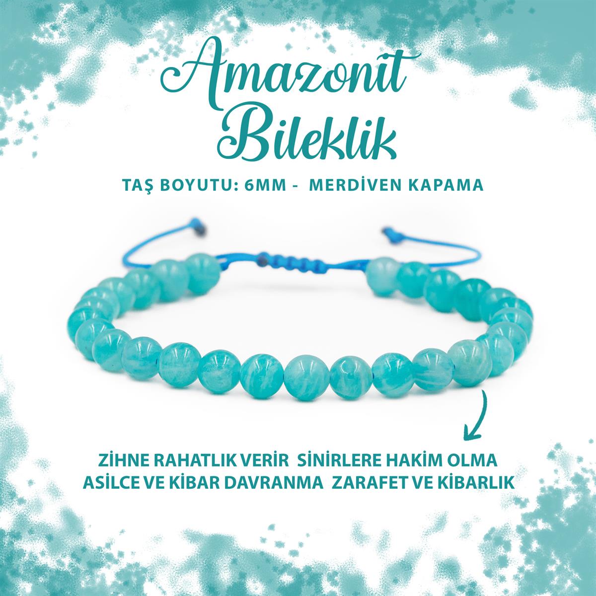 SERTİFİKALI Amazonit 6mm Merdiven Kapama Doğal Taş Bileklik
