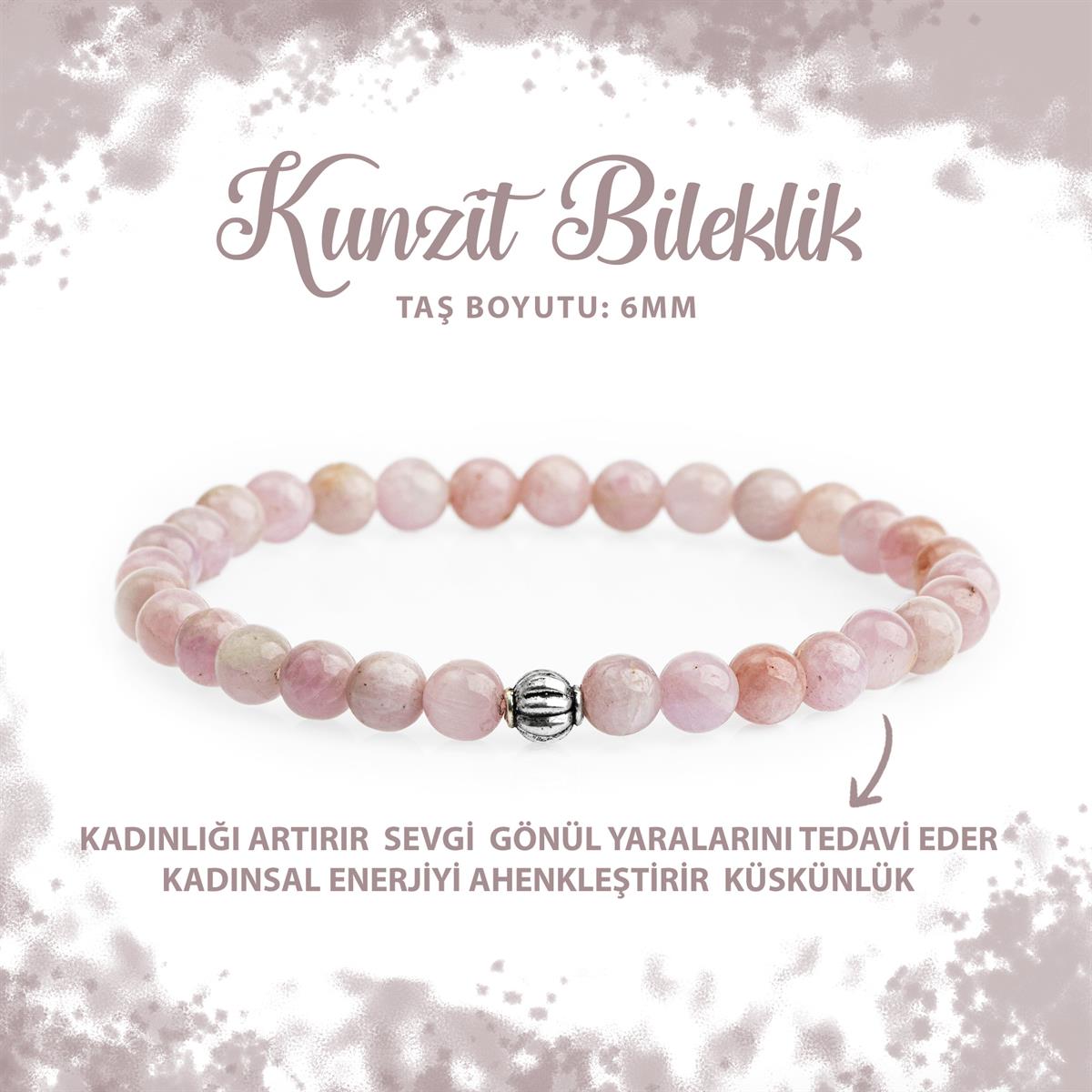 SERTİFİKALI Kunzit 6mm Doğal Taş Bileklik