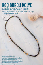 Sertifikalı Koç Burcu Doğal Taş Kolye (Yeşim-Rutilli Kuvars-Jasper-Pirit-Kan Taşı-Sitrin-Akik)