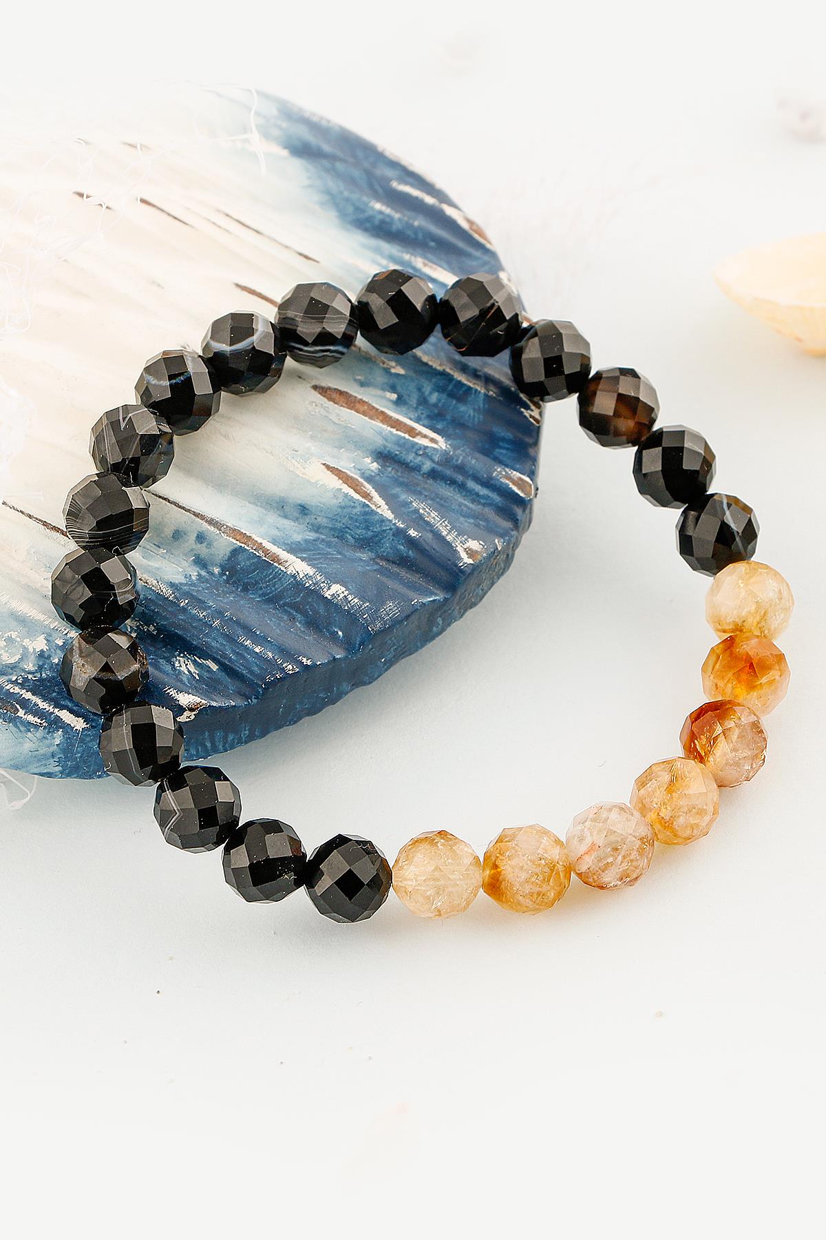 SERTİFİKALI Öz Farkındalık 8mm Doğal Taş Bileklik Göz Akik Sitrin B002