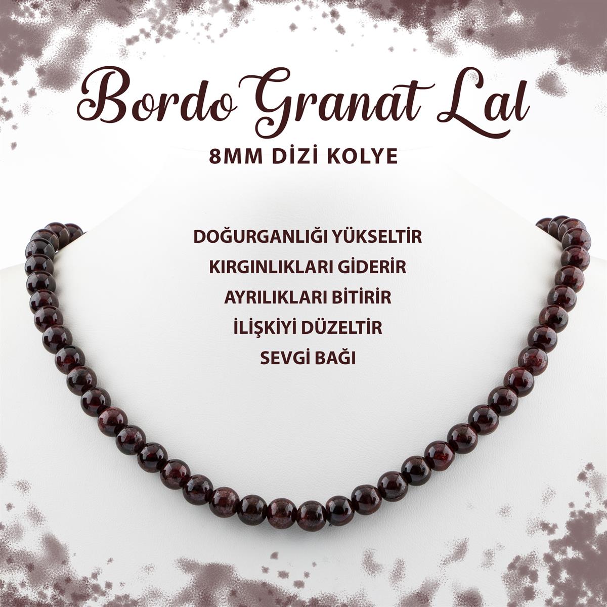 SERTİFİKALI Bordo Granat Lal 8 mm Dizi Doğal Taş Kolye