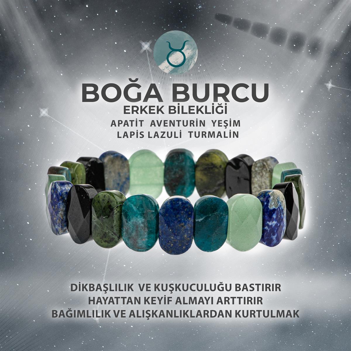 SERTİFİKALI Boğa Burcu Doğal Taş Geniş Kesim Erkek Bileklik