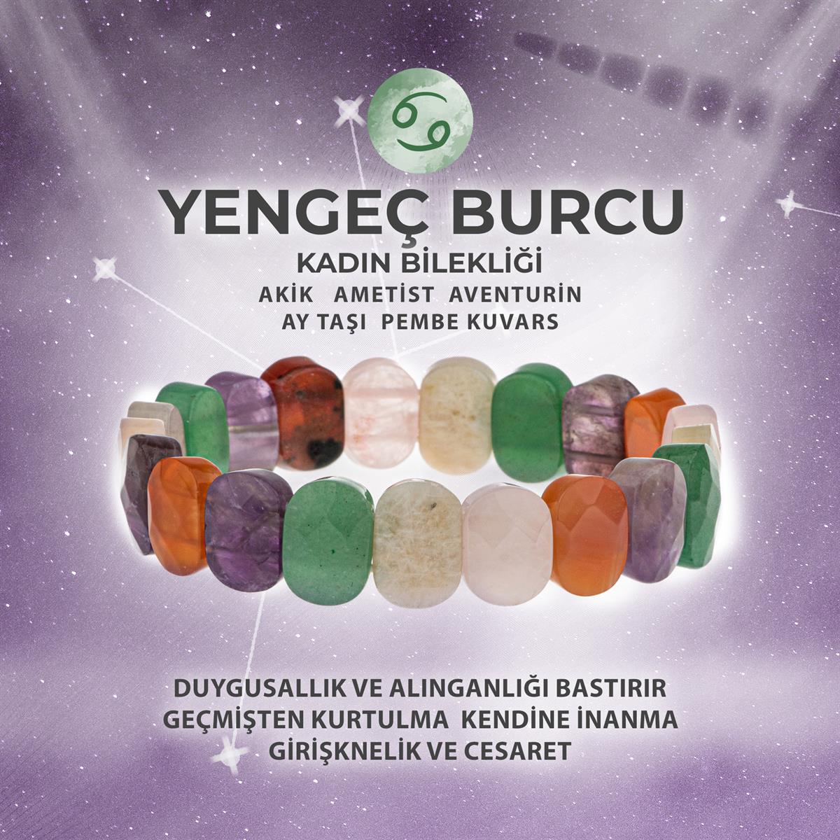 SERTİFİKALI Yengeç Burcu Doğal Taş Geniş Kesim Kadın Bileklik