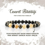 SERTİFİKALI Cesaret Doğal Taş Bileklik Pirit Sitrin Siyah Turmalin  8mm B0010