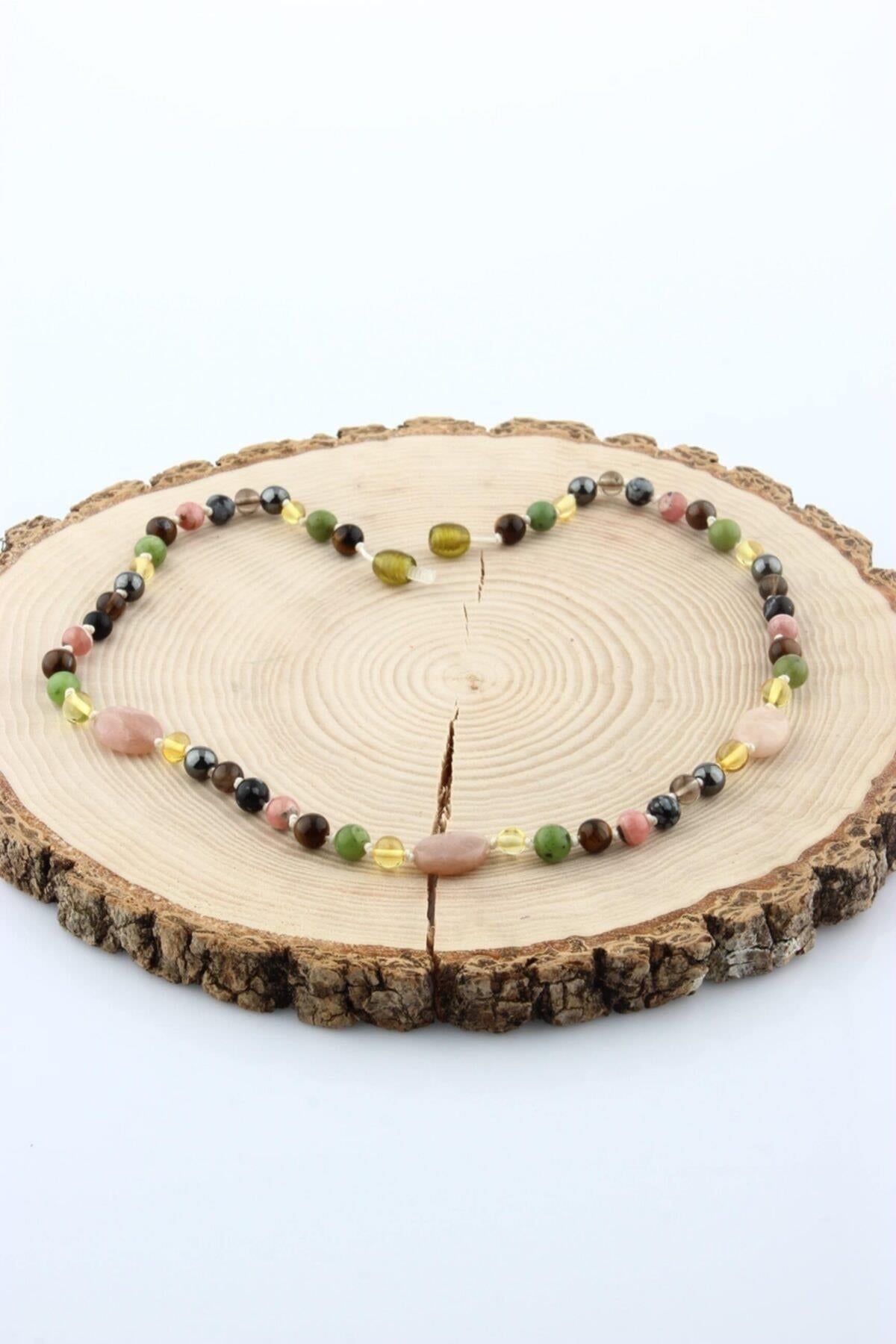 Rodokrozit Dumanlı Kuvars Güneş Taşı Kehribar Obsidyen Yeşim Hematit Kaplan Gözü Panik Atak Kolyesi