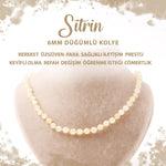 SERTİFİKALI Sitrin 6 mm Düğümlü Doğal Taş Kolye