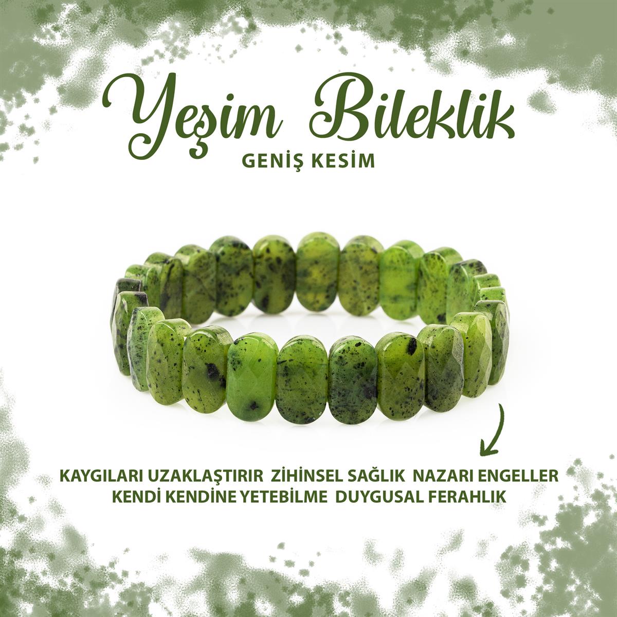 SERTİFİKALI Yeşim Doğal Taş Geniş Kesim Bileklik